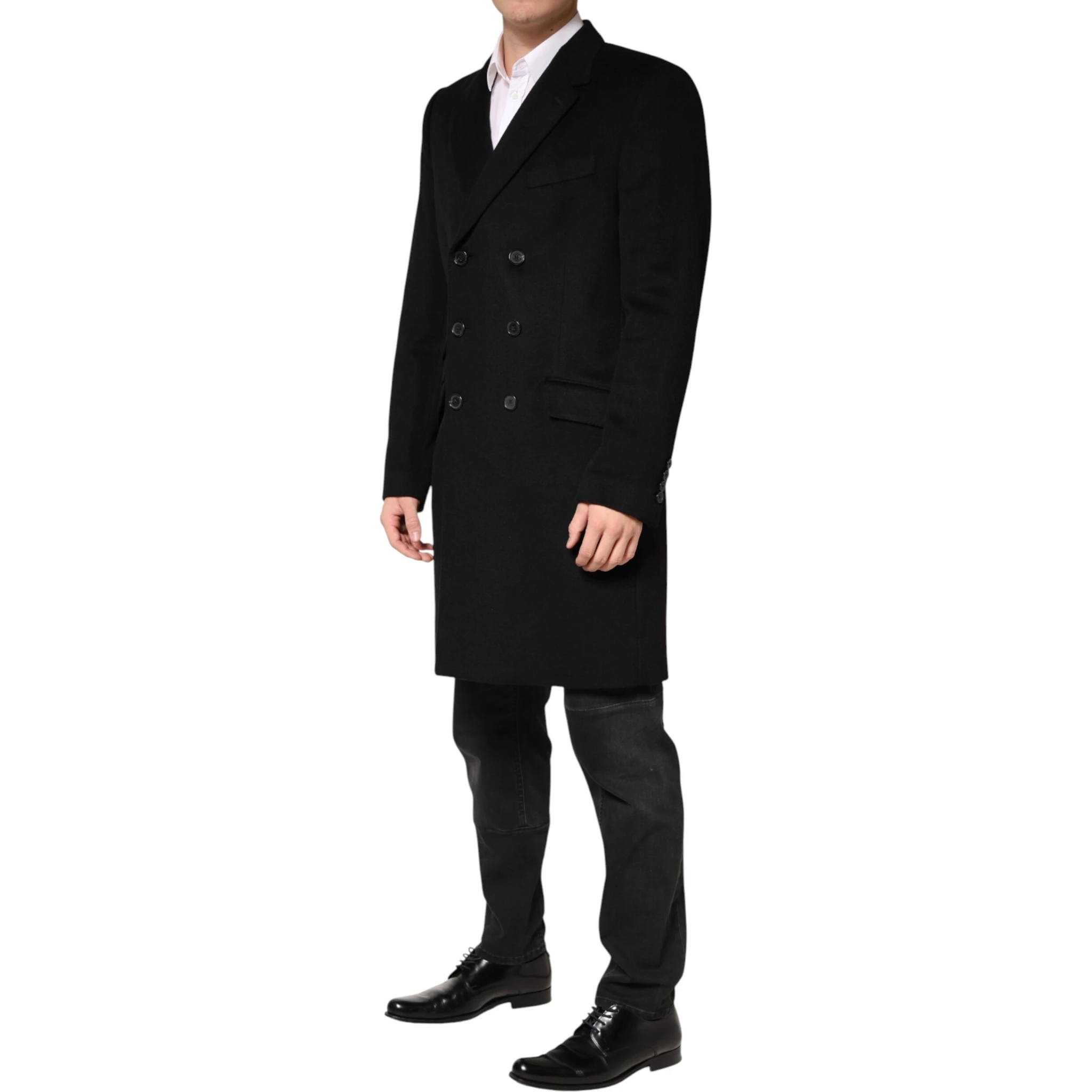 Black Wool Double Breasted TrenchCoat Jacket