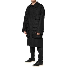 Black Pockets Collared Trench Coat Jacket