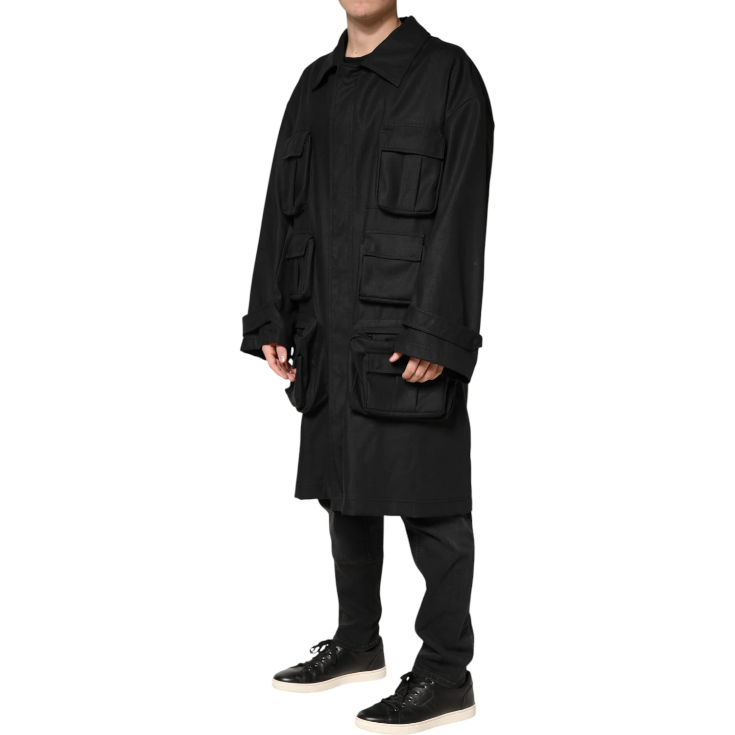 Black Pockets Collared Trench Coat Jacket
