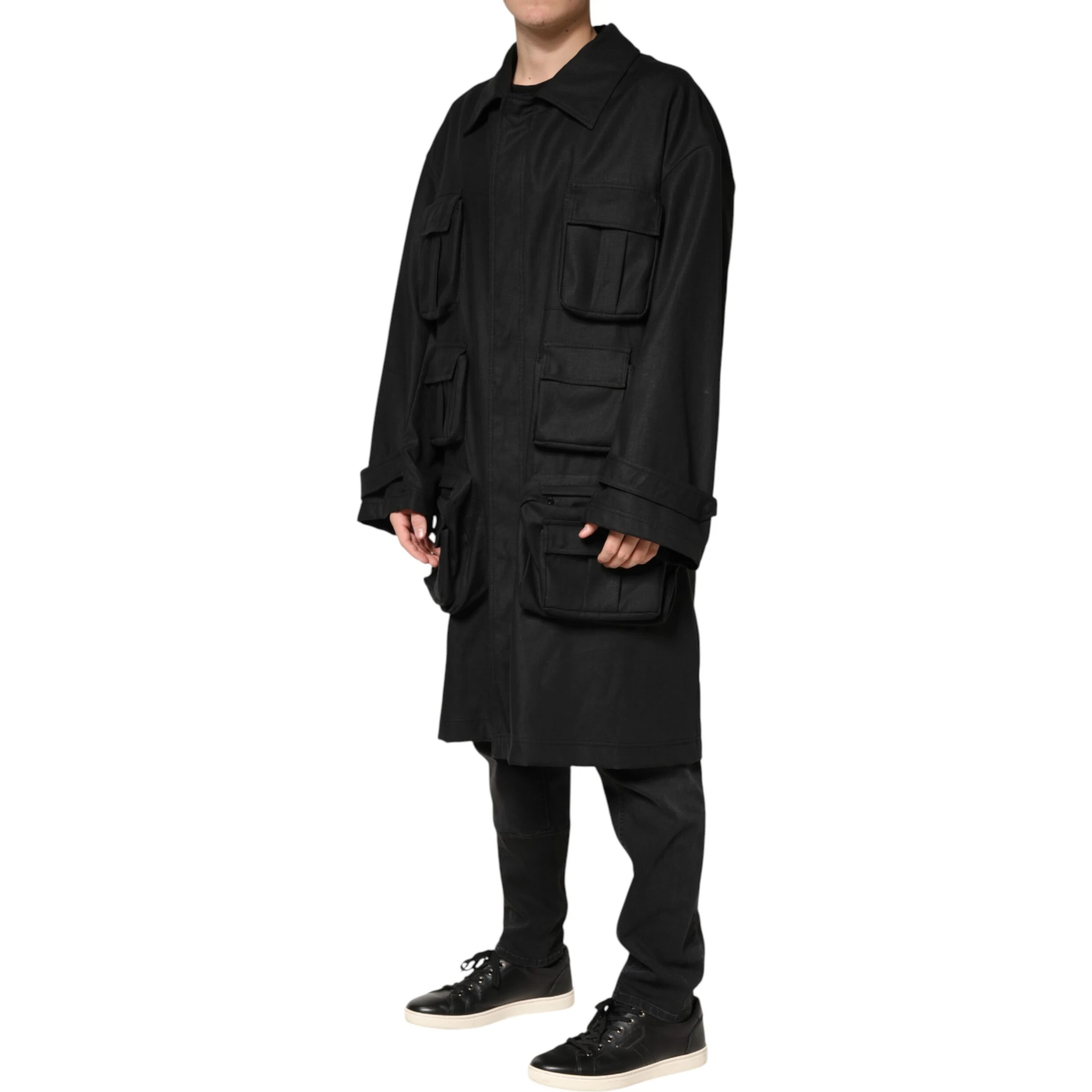 Black Pockets Collared Trench Coat Jacket