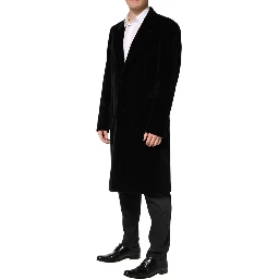 Black Cotton Velvet Long Trench Coat Jacket