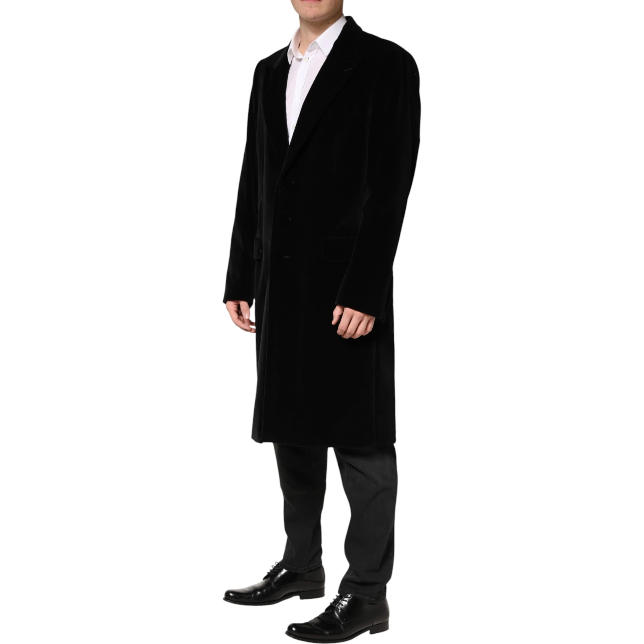 Black Cotton Velvet Long Trench Coat Jacket
