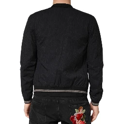 Dark Blue Cotton Full Zip Bomber Men Jacket