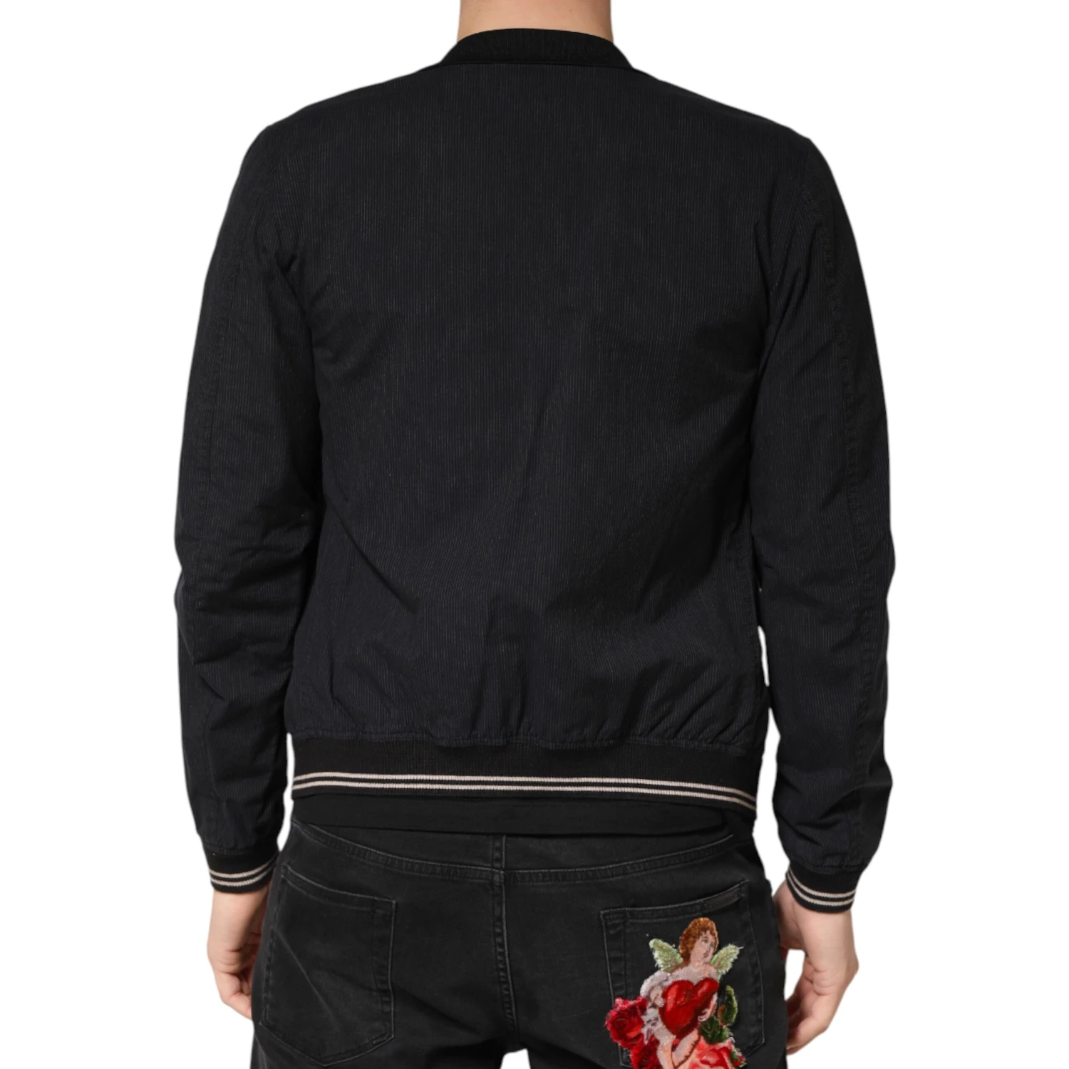 Dark Blue Cotton Full Zip Bomber Men Jacket