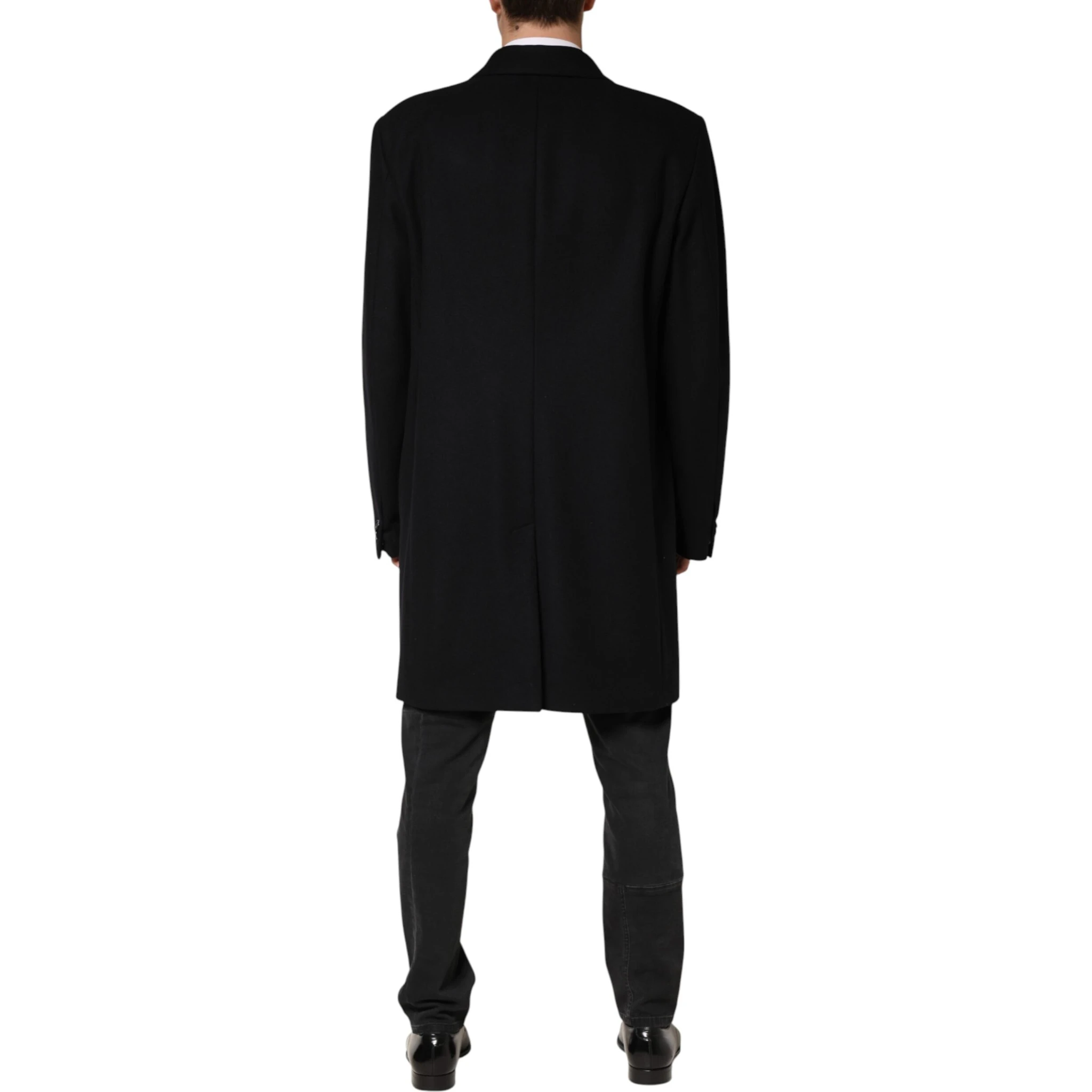 Black Wool Single Breasted Long Coat Jacket