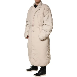 Beige Padded Collared Long Trench Coat Jacket