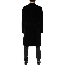 Black Cotton Velvet Long Trench Coat Jacket
