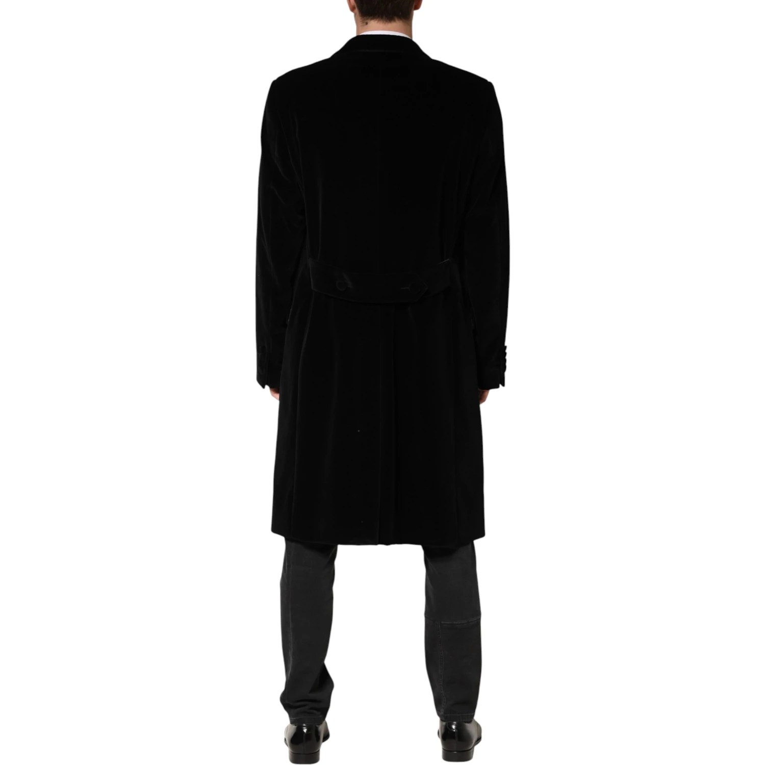 Black Cotton Velvet Long Trench Coat Jacket