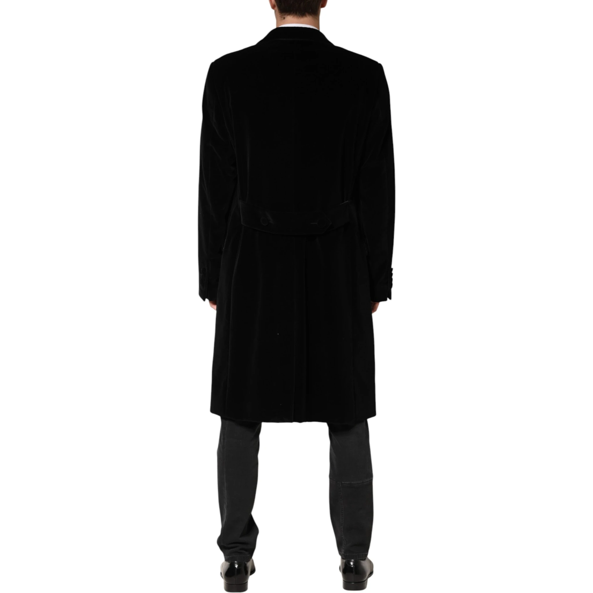 Black Cotton Velvet Long Trench Coat Jacket