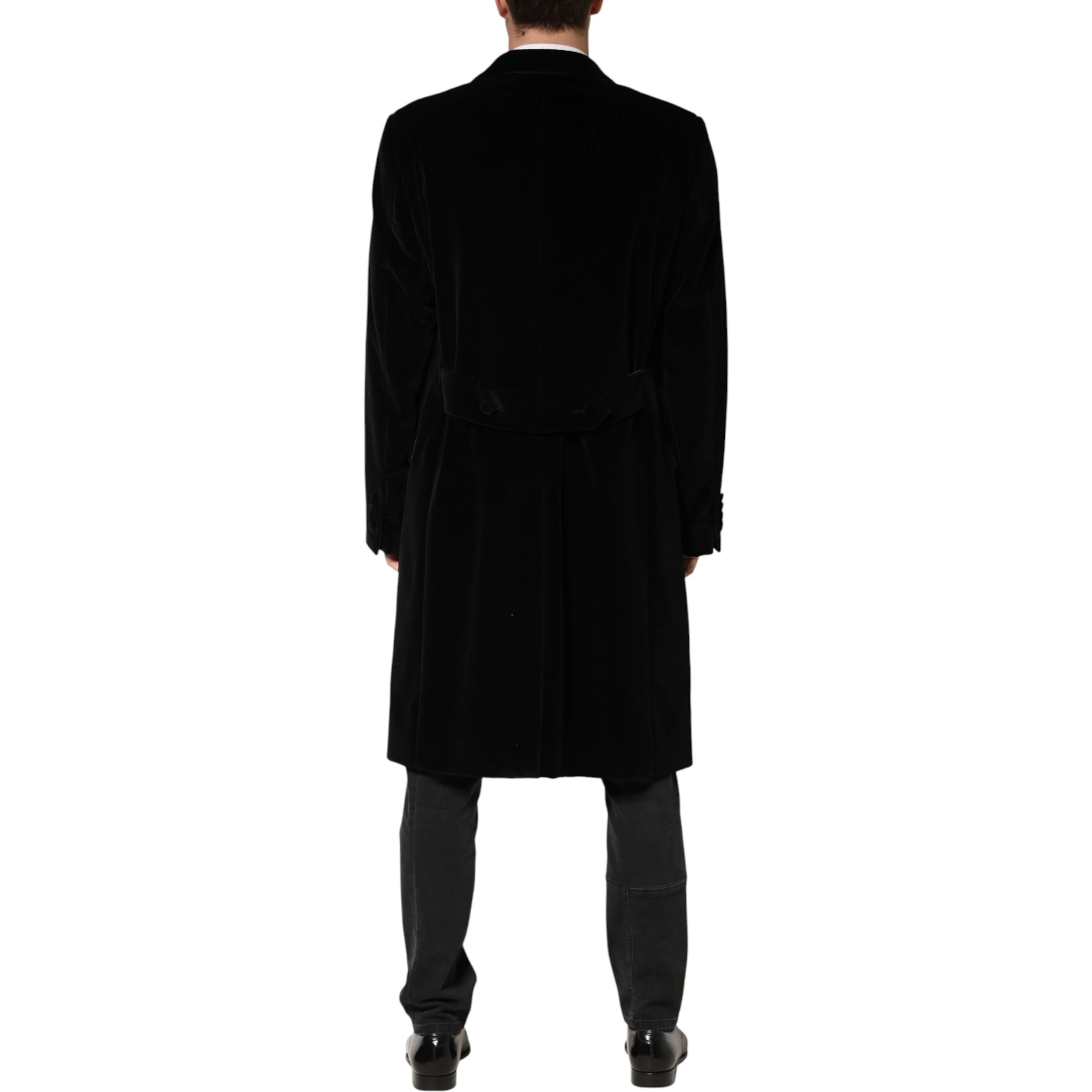Black Cotton Velvet Long Trench Coat Jacket