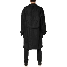 Black Pockets Collared Trench Coat Jacket