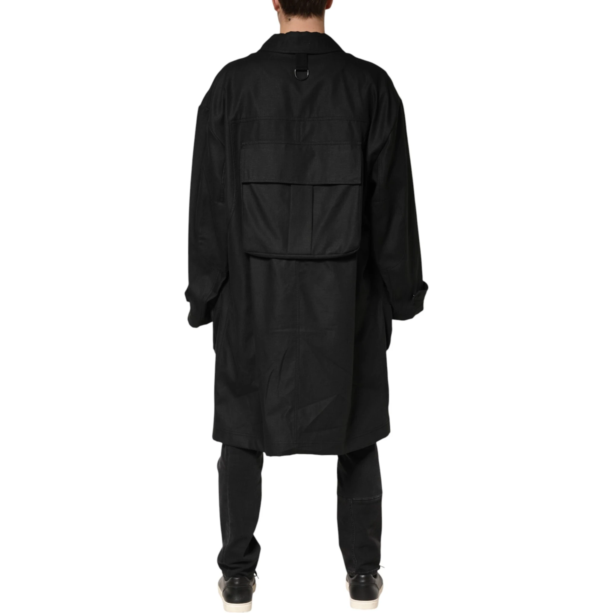 Black Pockets Collared Trench Coat Jacket