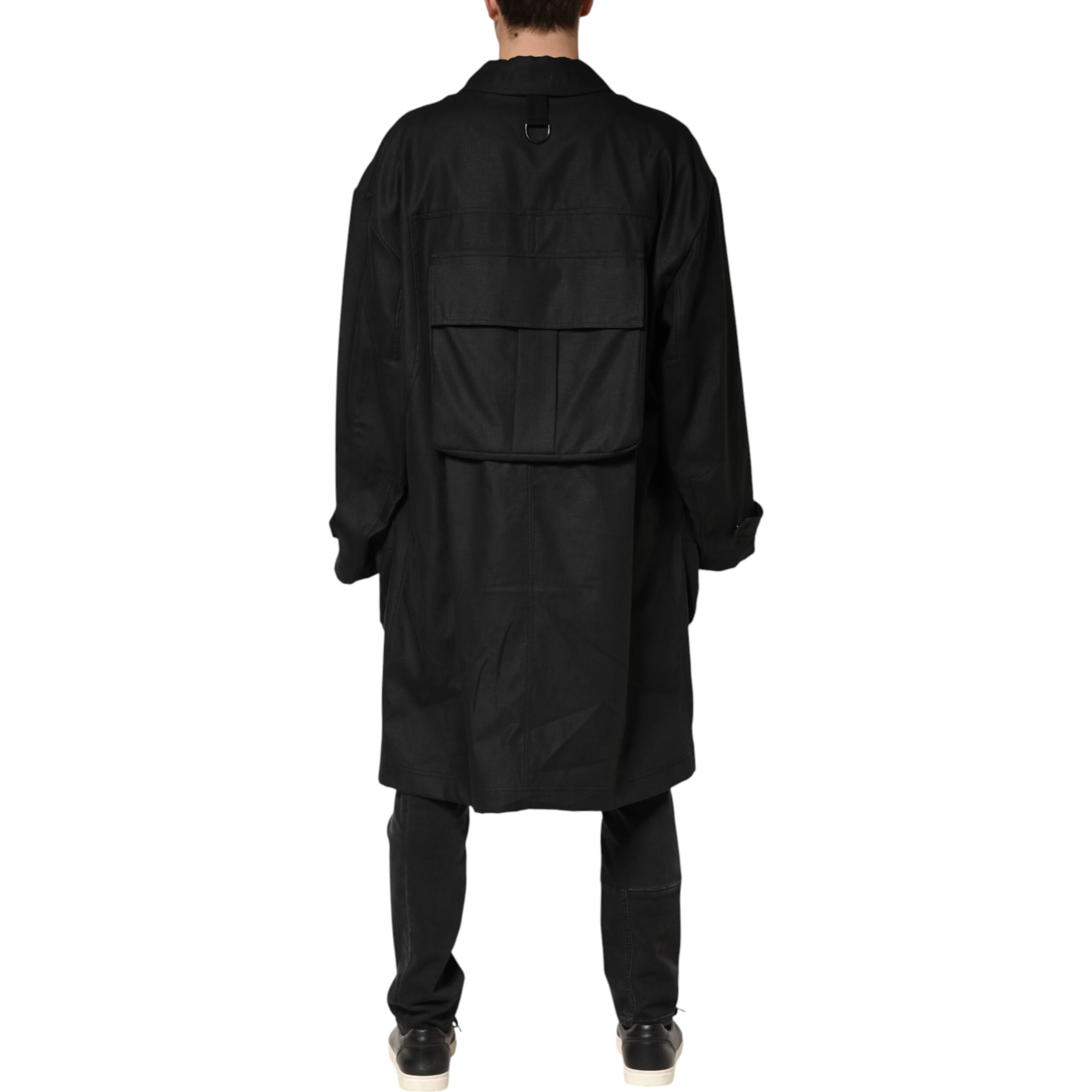Black Pockets Collared Trench Coat Jacket