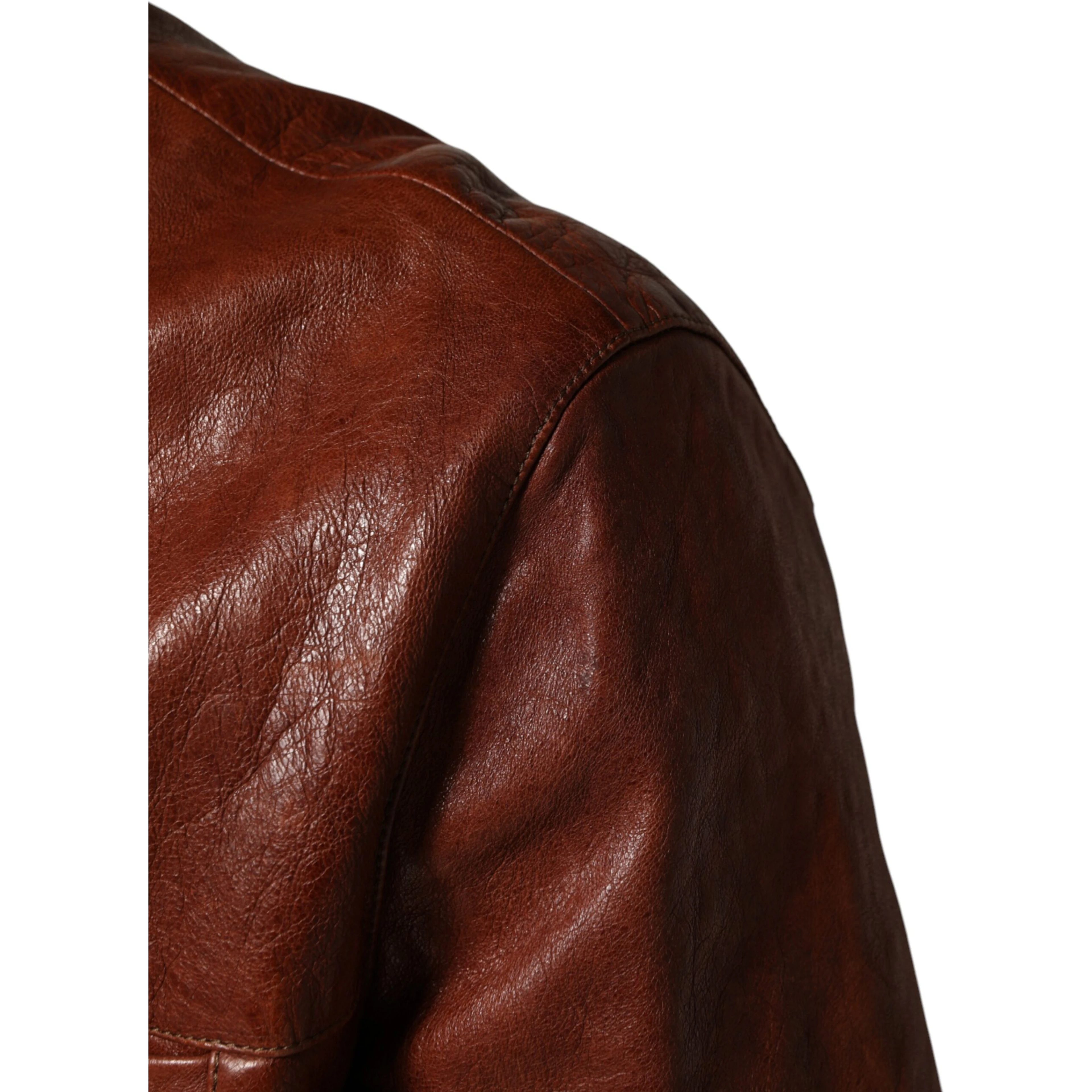 Brown Leather Button Down Men Biker Jacket