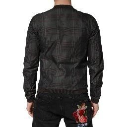 Black Stripes Cotton Full Zip Bomber Jacket