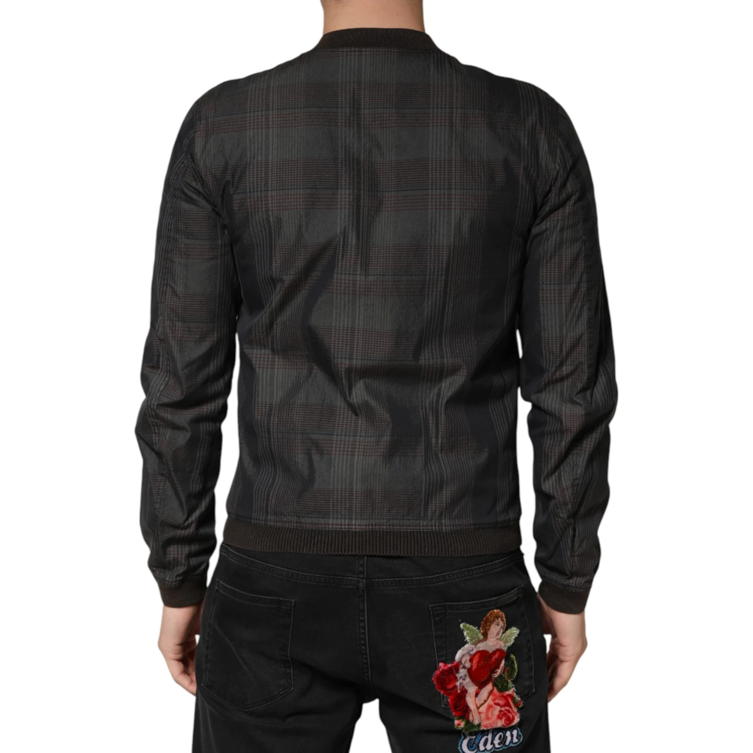 Black Stripes Cotton Full Zip Bomber Jacket