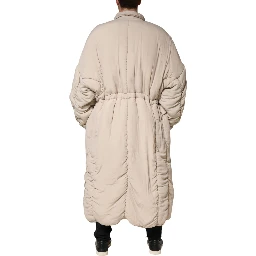 Beige Padded Collared Long Trench Coat Jacket