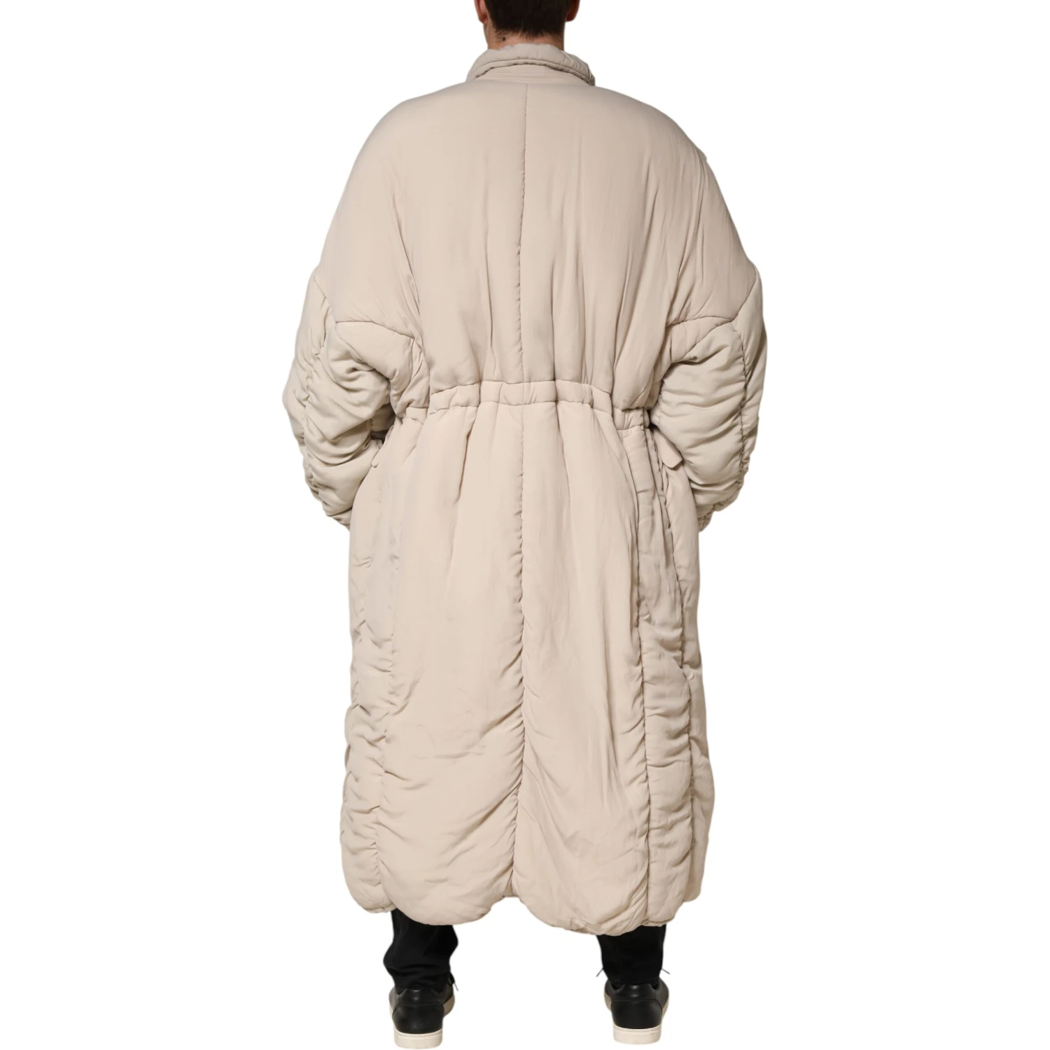 Beige Padded Collared Long Trench Coat Jacket