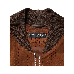 Brown Velvet Calfskin Full Zip Biker Jacket