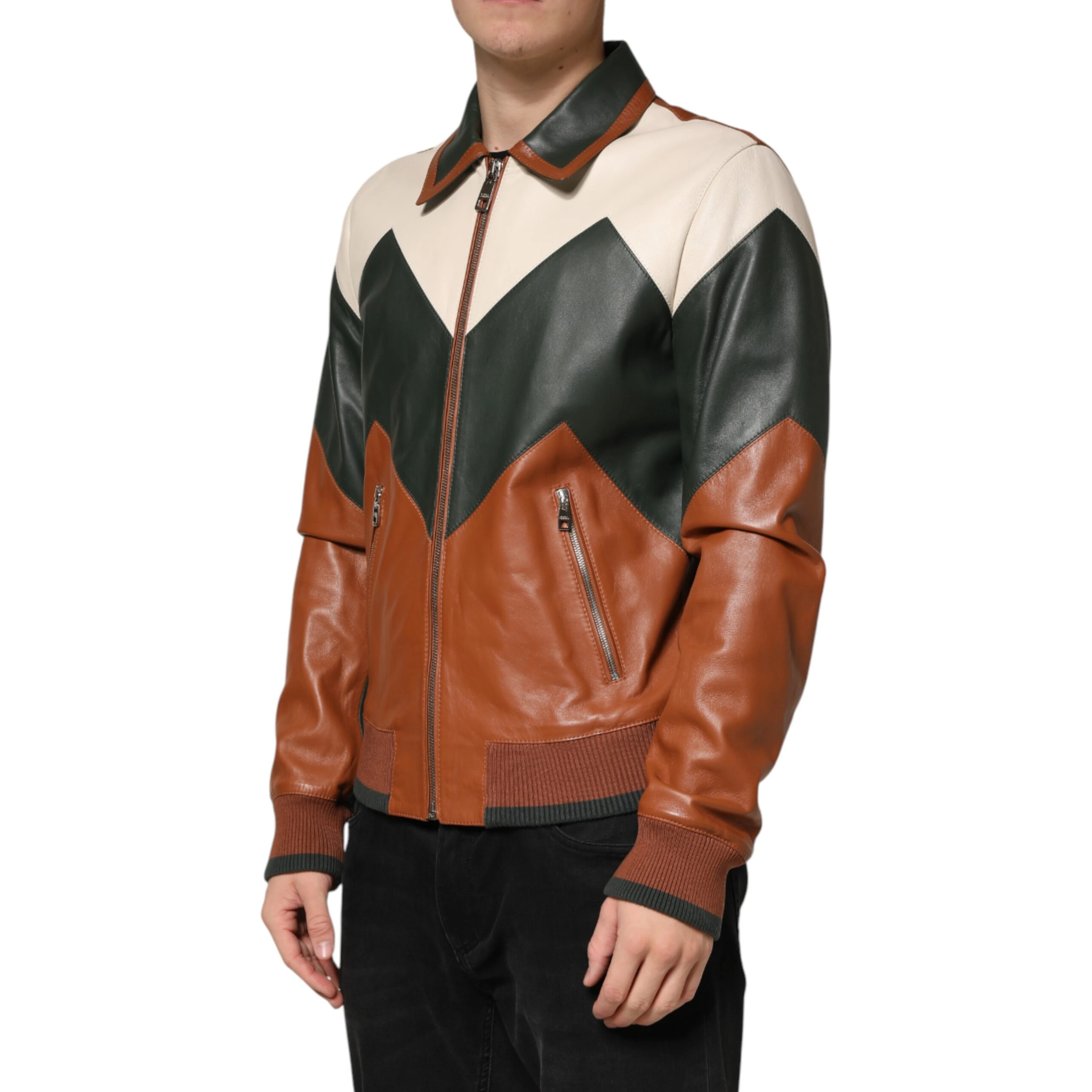 Multicolor Leather Full Zip men Biker Jacket