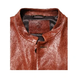 Brown Leather Button Down Men Biker Jacket