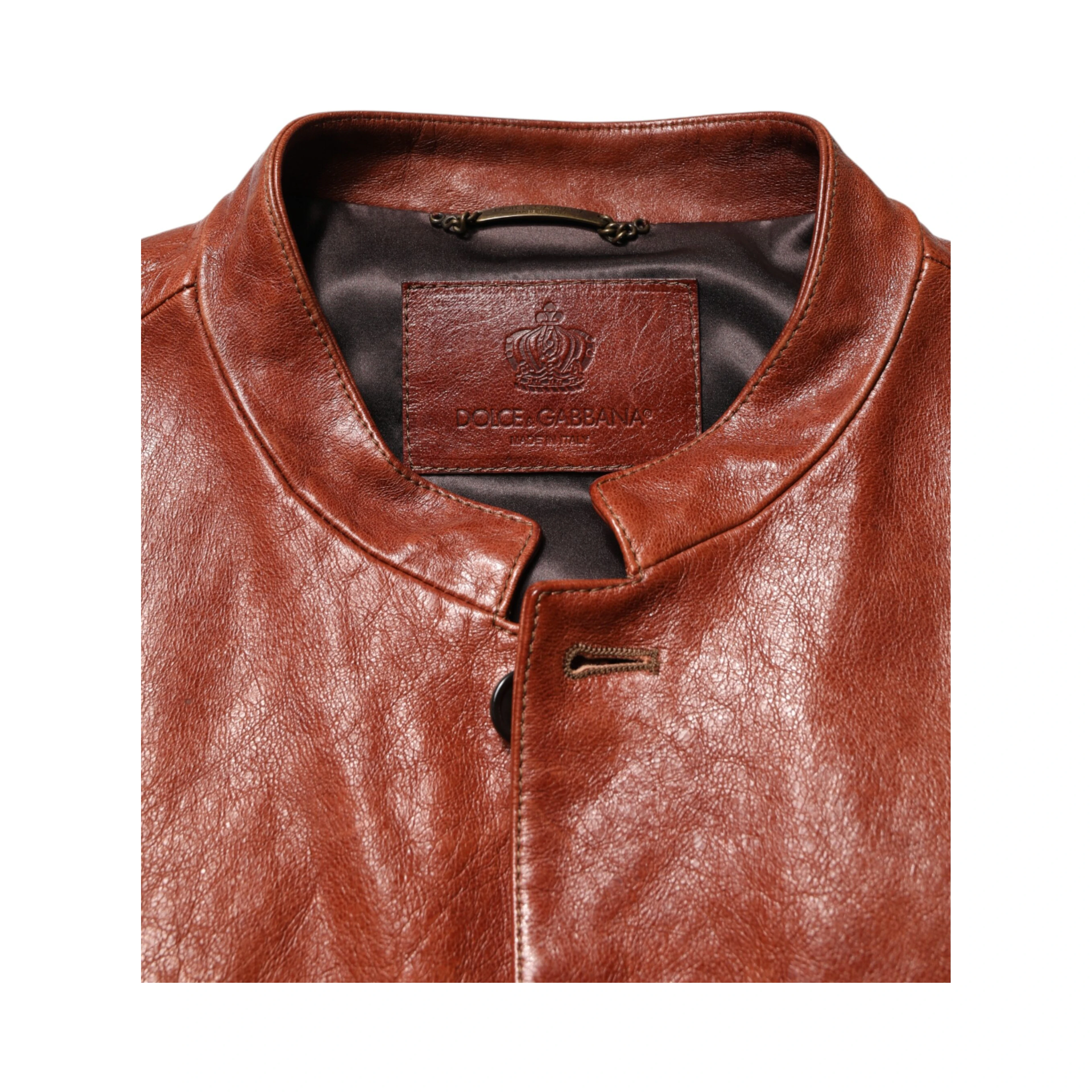 Brown Leather Button Down Men Biker Jacket