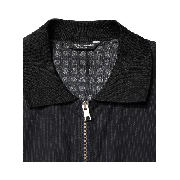 Dark Blue Cotton Full Zip Bomber Men Jacket