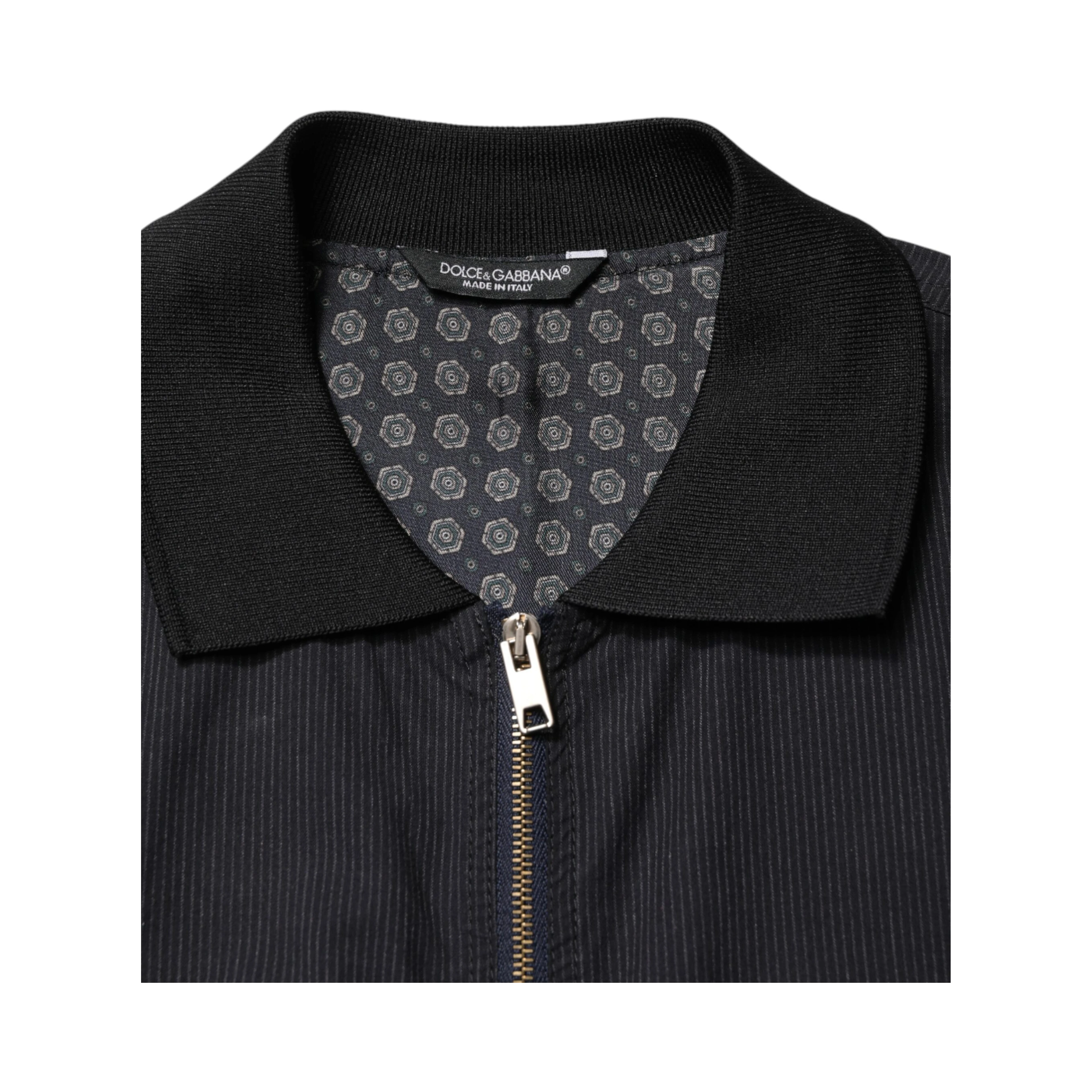 Dark Blue Cotton Full Zip Bomber Men Jacket