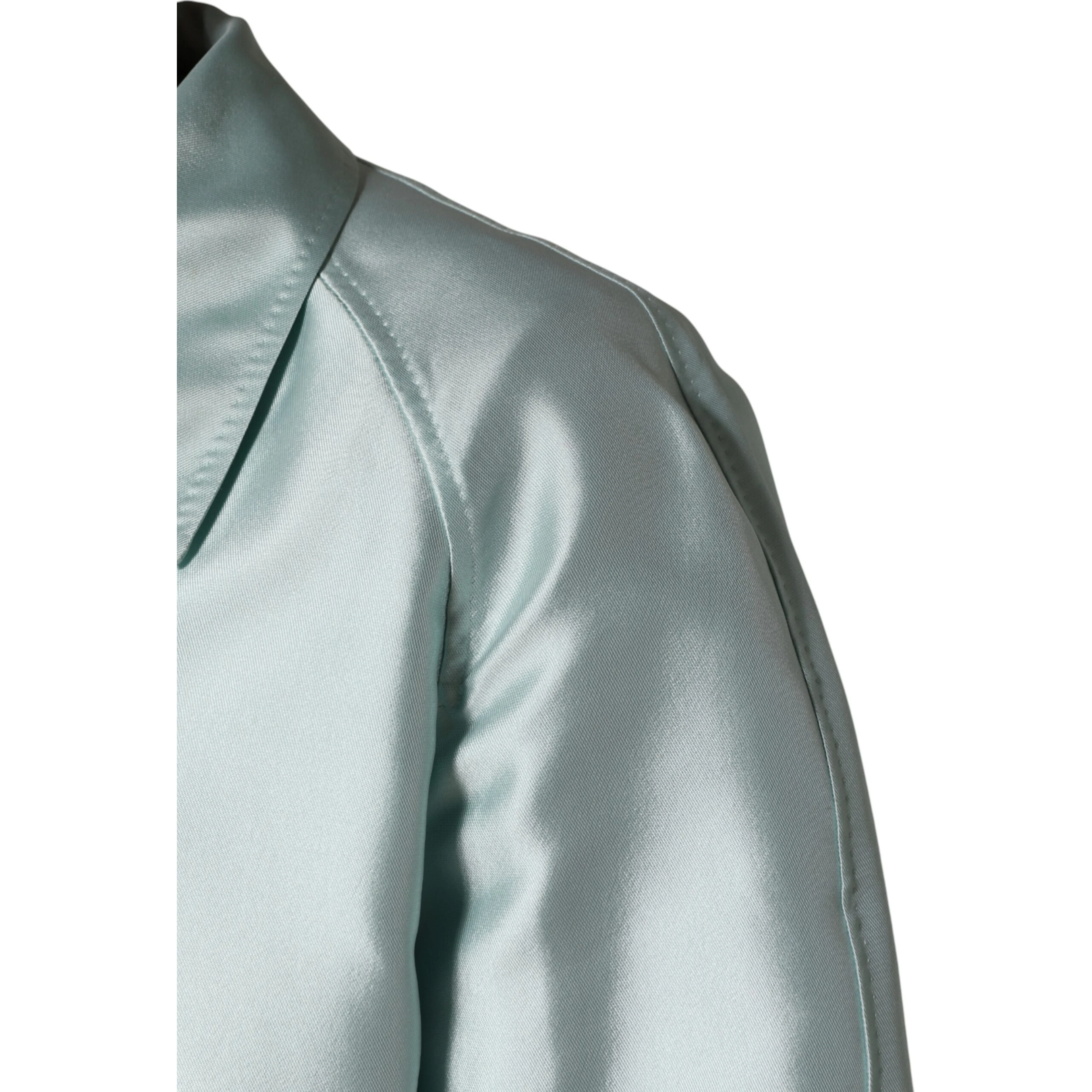 Teal Satin Collared Long Trench Coat Jacket