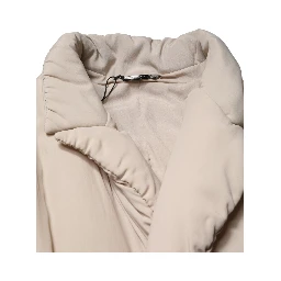 Beige Padded Collared Long Trench Coat Jacket