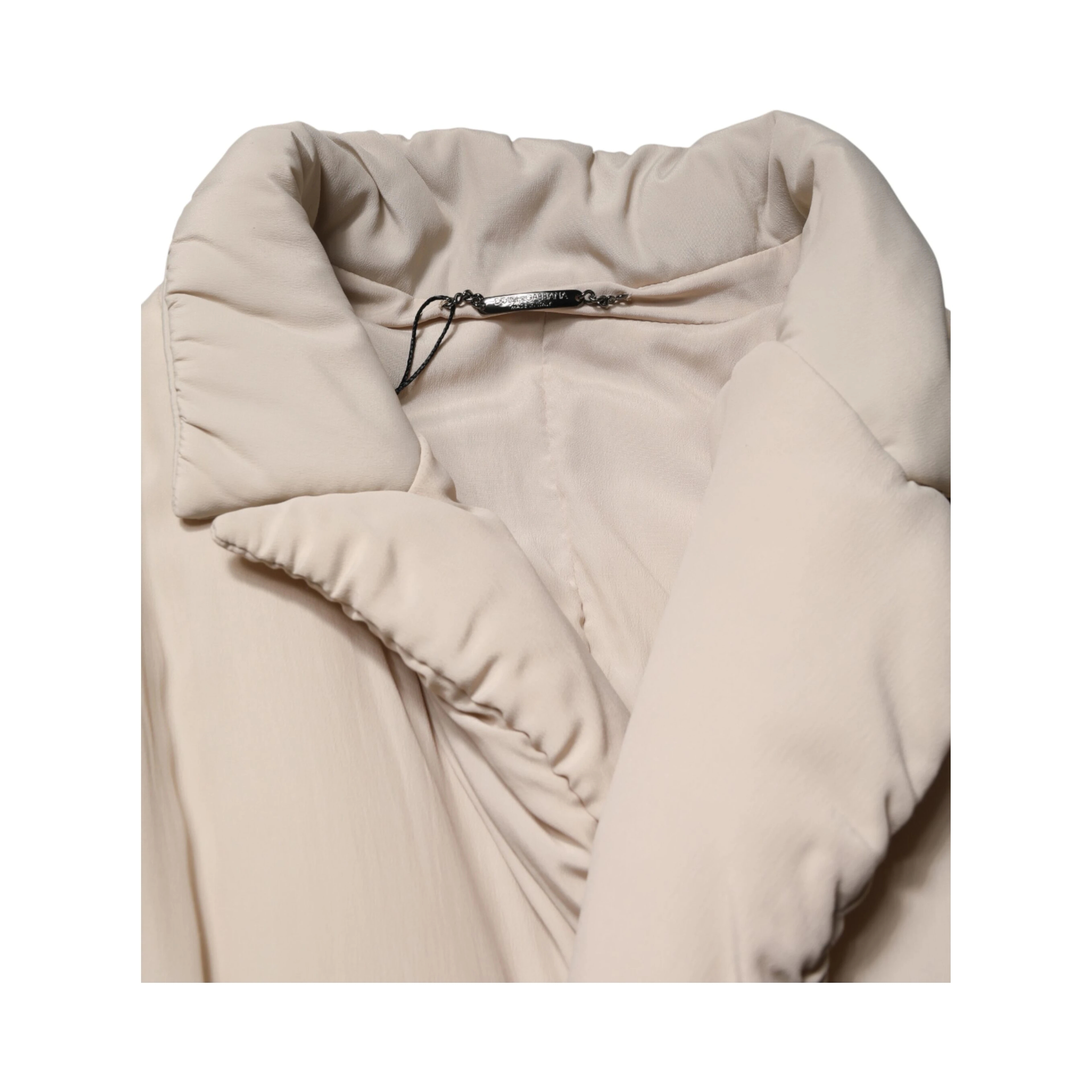 Beige Padded Collared Long Trench Coat Jacket