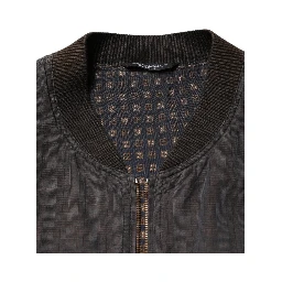 Black Stripes Cotton Full Zip Bomber Jacket