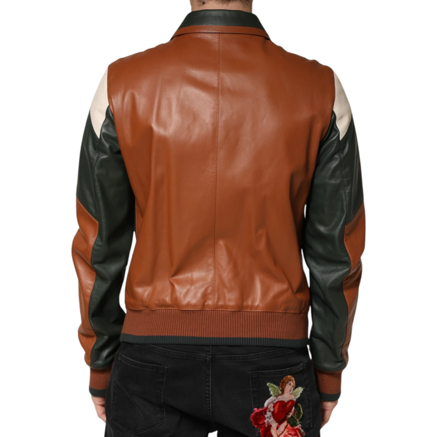 Multicolor Leather Full Zip men Biker Jacket