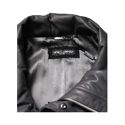 Black Leather Collared Trench Coat Jacket