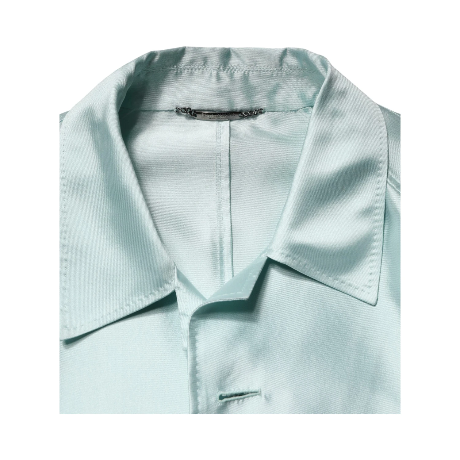 Teal Satin Collared Long Trench Coat Jacket