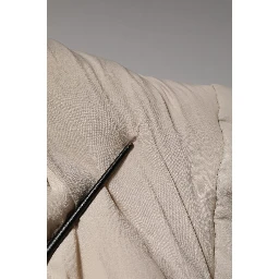 Beige Padded Collared Long Trench Coat Jacket