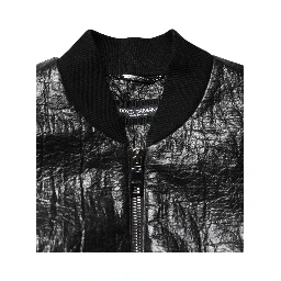 Black Cellulose Leather FullZip Biker Jacket