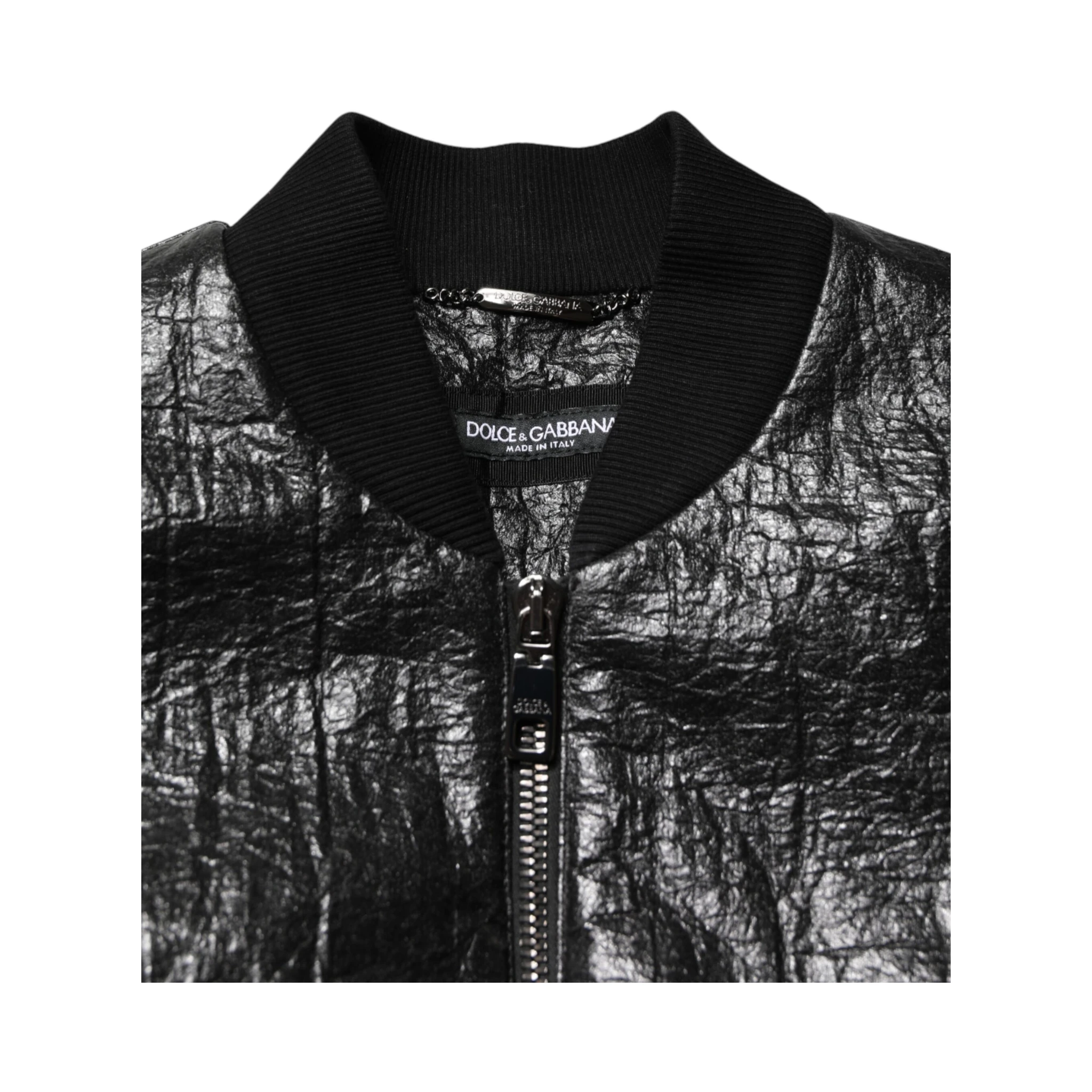 Black Cellulose Leather FullZip Biker Jacket