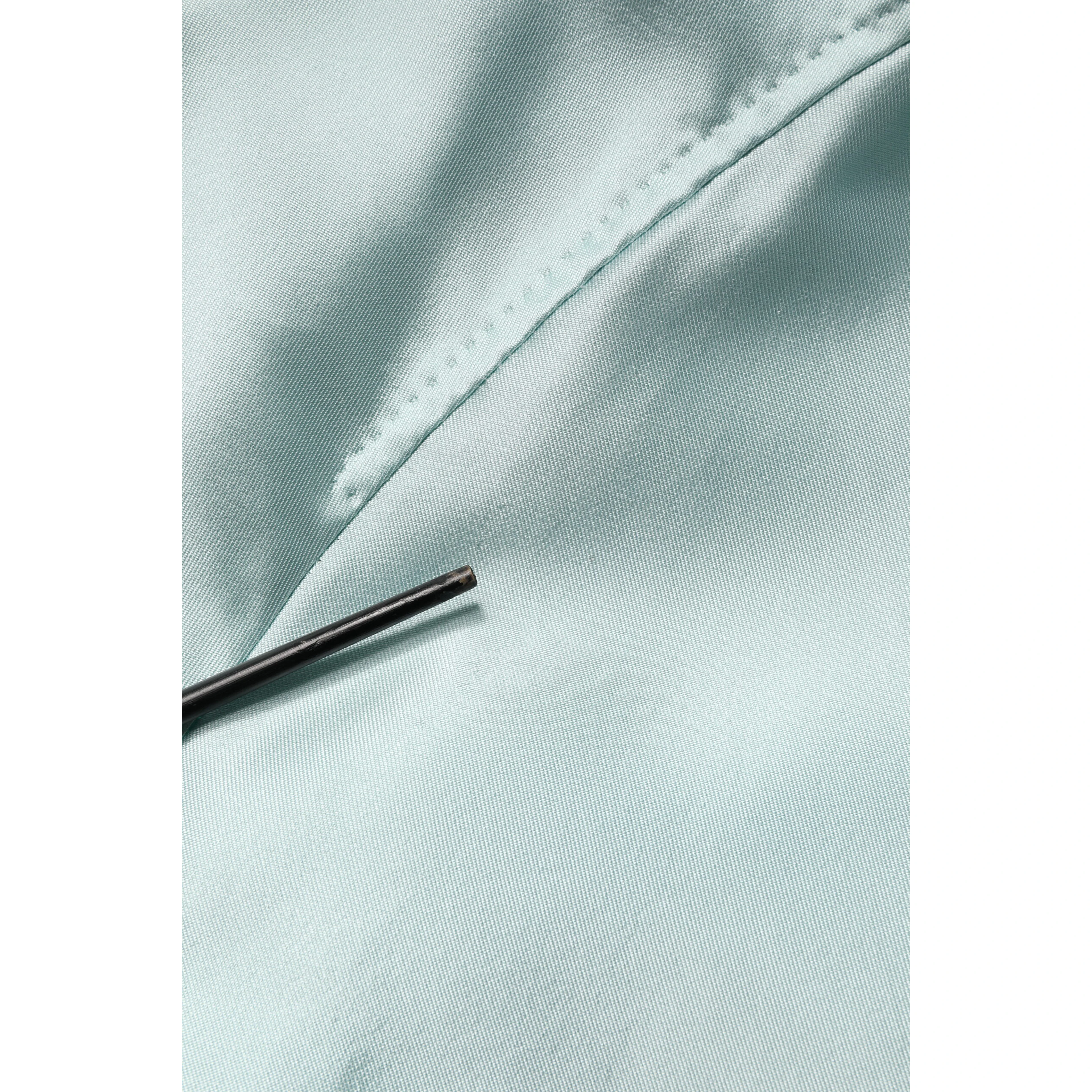 Teal Satin Collared Long Trench Coat Jacket