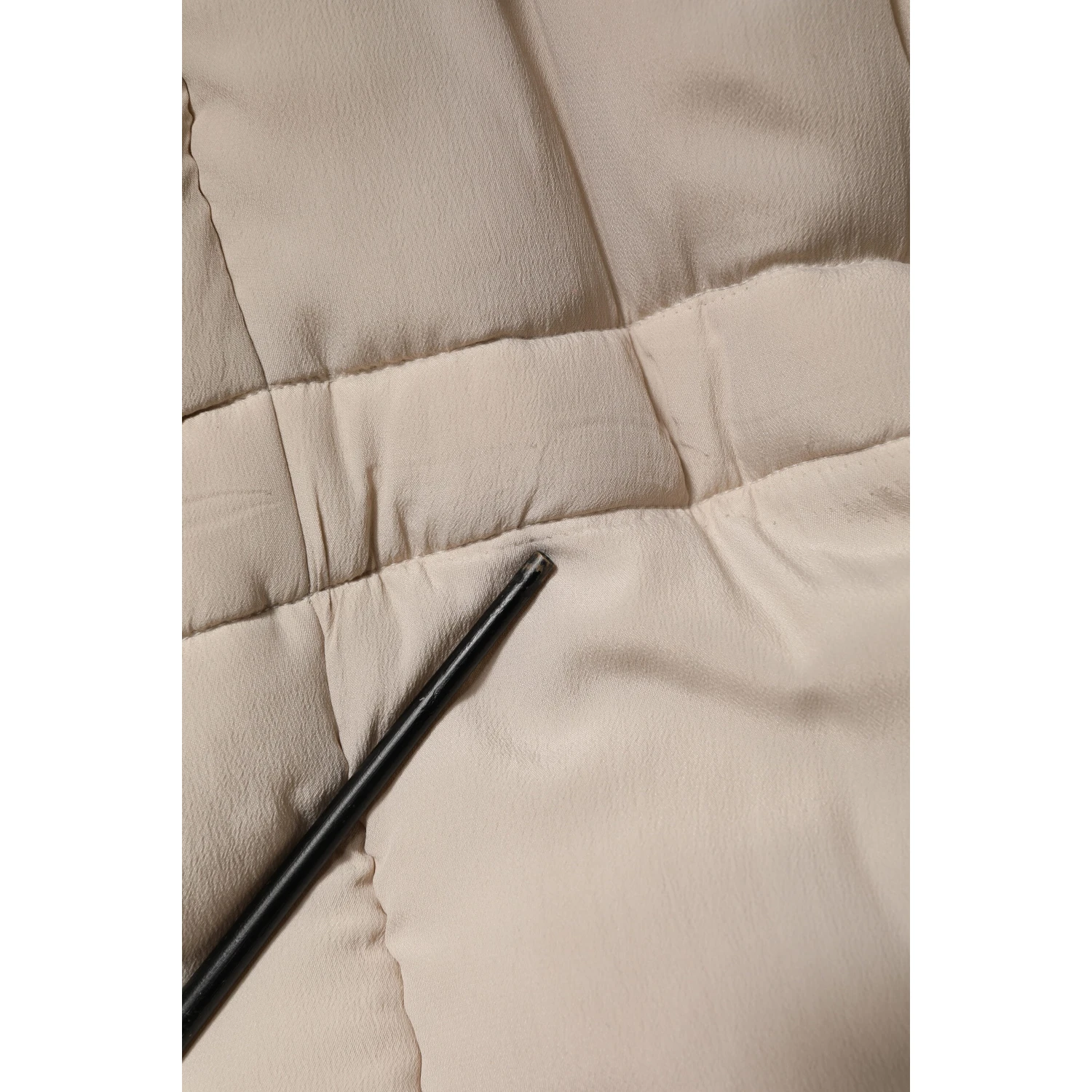Beige Padded Collared Long Trench Coat Jacket
