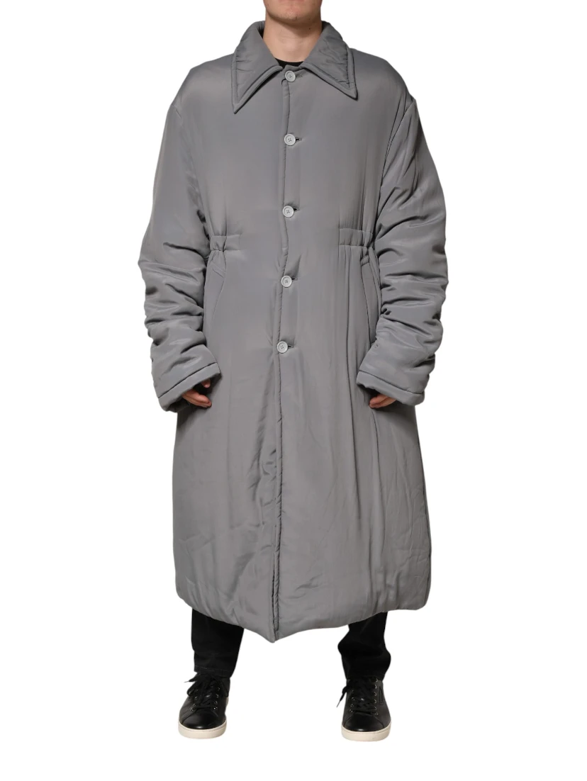 Gray Acetate Padded Collared Coat Jacket