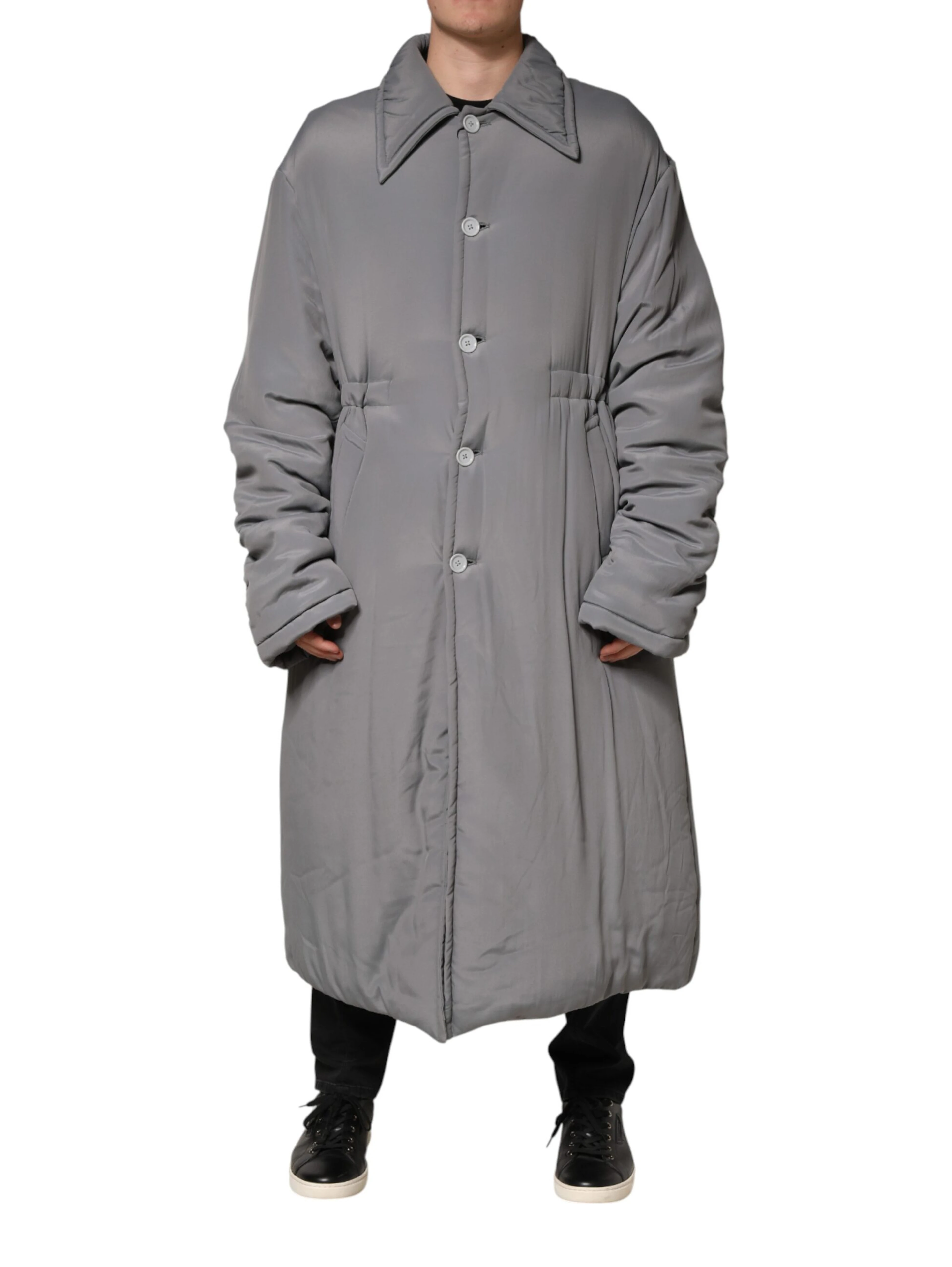 Gray Acetate Padded Collared Coat Jacket