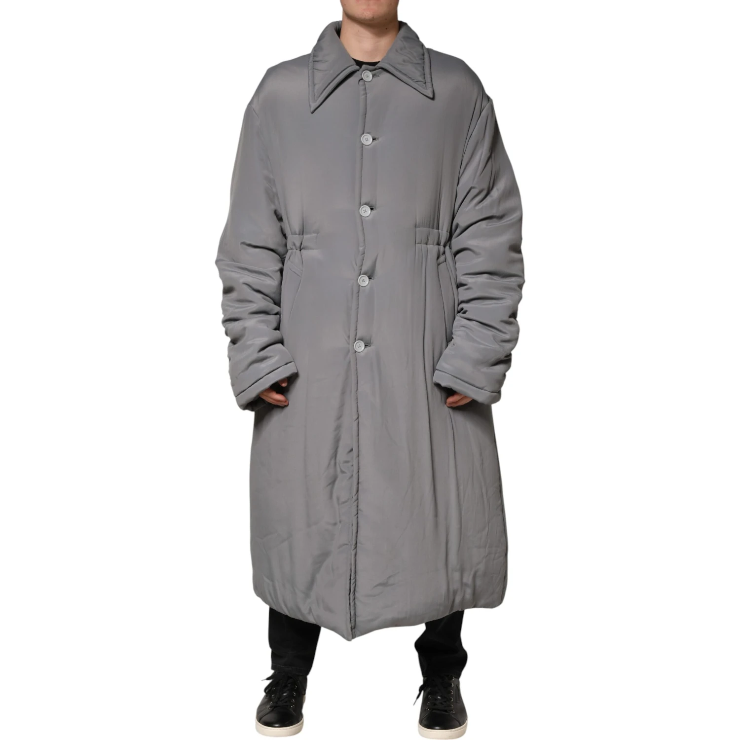 Gray Acetate Padded Collared Coat Jacket