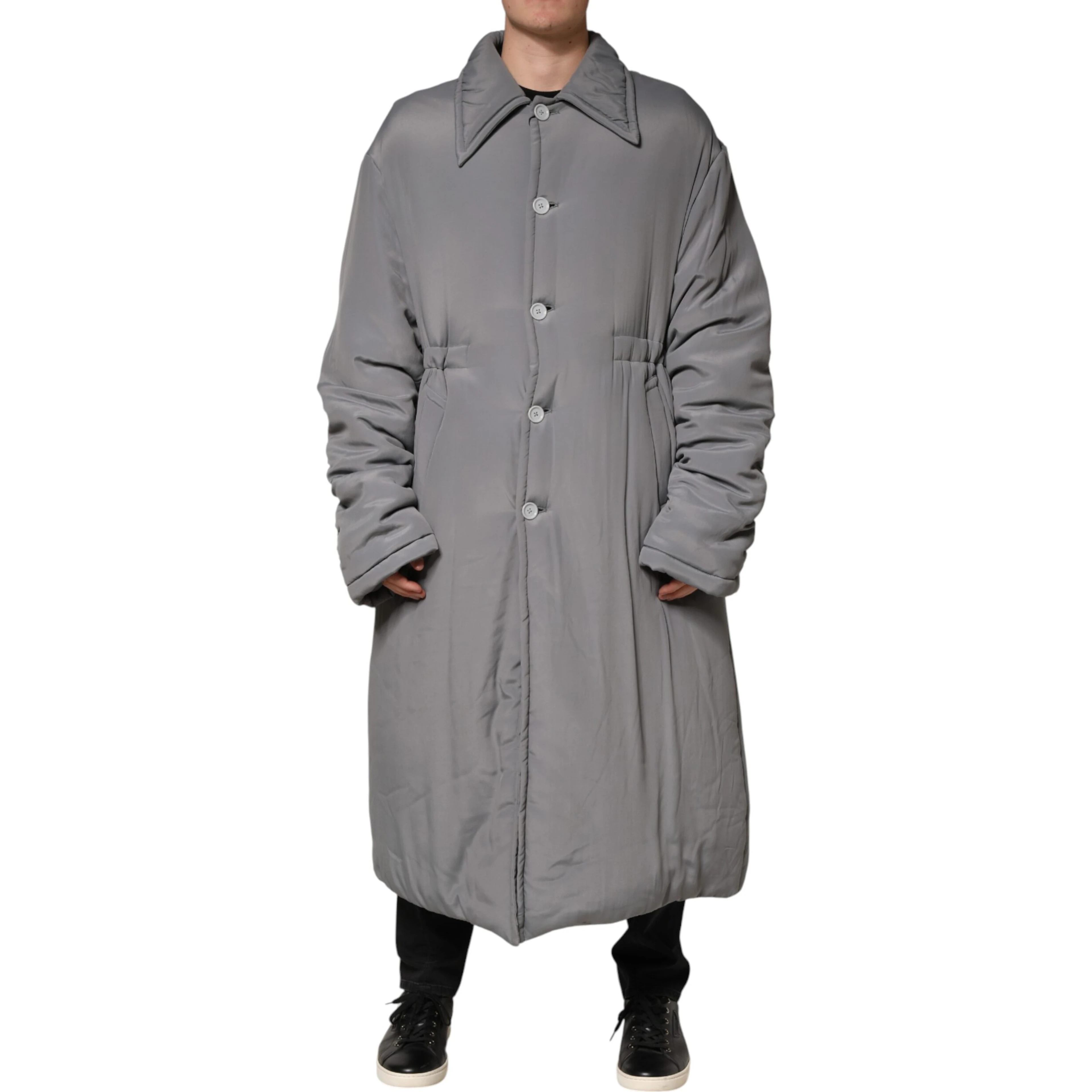 Gray Acetate Padded Collared Coat Jacket