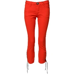 Red Mid Waist Skinny Cropped Trouser Jeans
