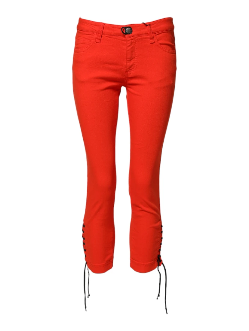 Red Mid Waist Skinny Cropped Trouser Jeans