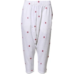 White Floral Tapered High Waist Cropped Pants