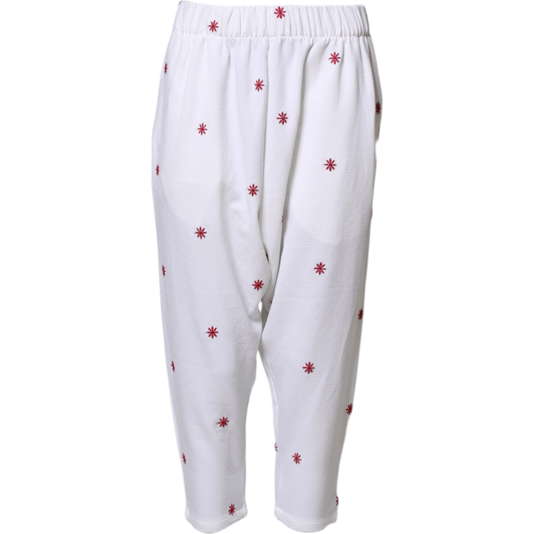 White Floral Tapered High Waist Cropped Pants