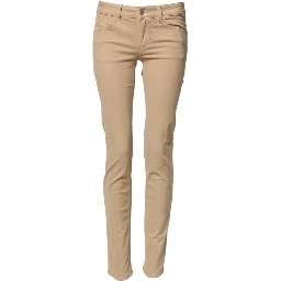 Beige Skinny Low Waist Denim Casual Trouser Jeans