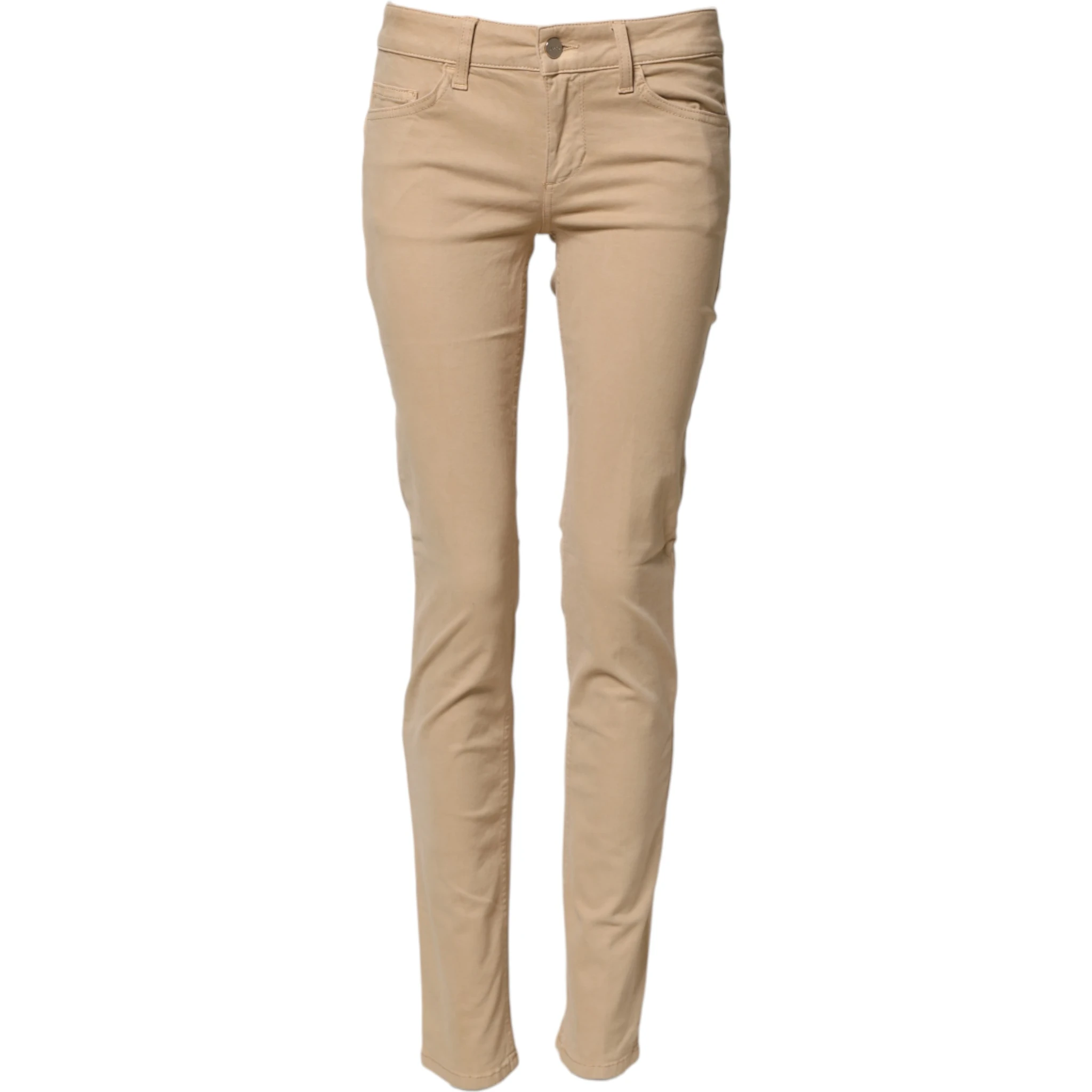 Beige Skinny Low Waist Denim Casual Trouser Jeans